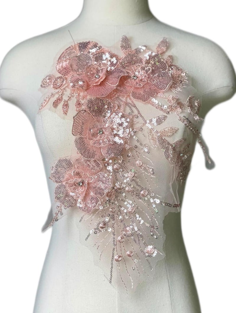 JRYYR Pink Sequin Applique Patches, Handmade DIY Sew on 3D Flower Appliques for Clothing,Dresses, Dance Costumes, Bags, Home Decor (Pink-A) - Image 5